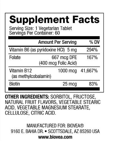 BIOVEA Vitamin B12 Complex 1000 mcg 60 Tabs - Feel You