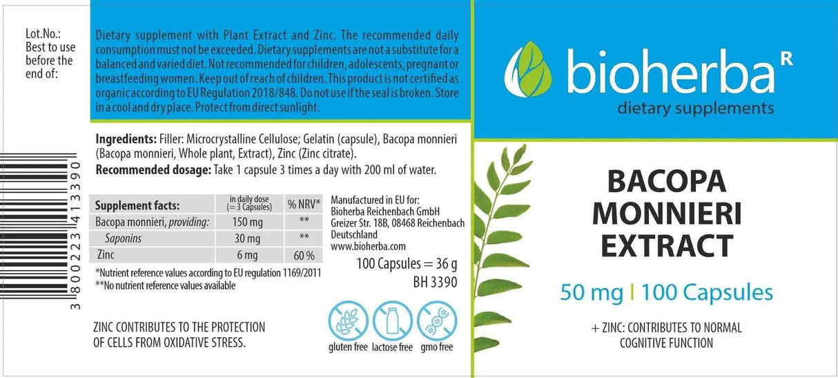 Bacopa Monniera 10:1 Extract 50 mg - 100 капсули - Feel You