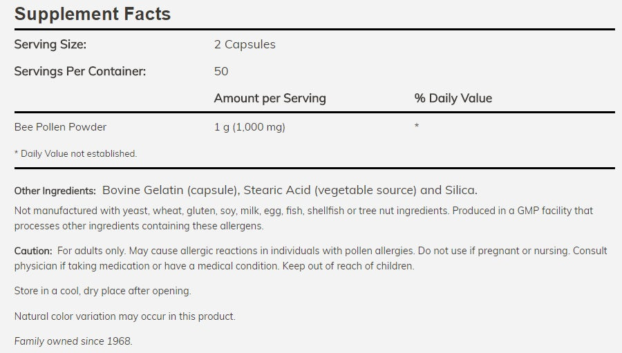 Bee Pollen 500 mg - 250 capsules - Feel You