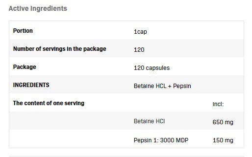 Betaine HCL + Pepsin / 120 Caps - Feel You