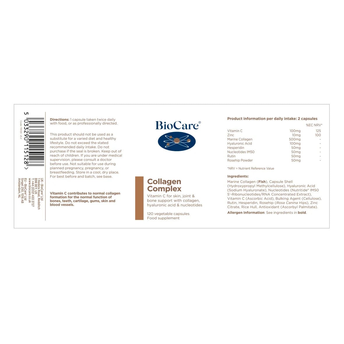 Колаген комплекс / BioCare Collagen Complex 120 Vcaps - Feel You