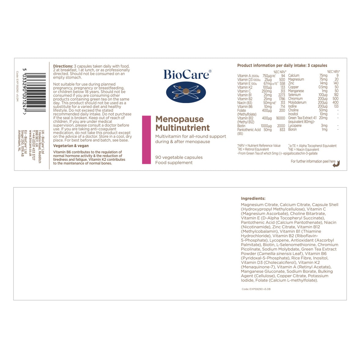 Менопауза мултинутриентна формула / BioCare Menopause Multinutrient 90 Vcaps - Feel You