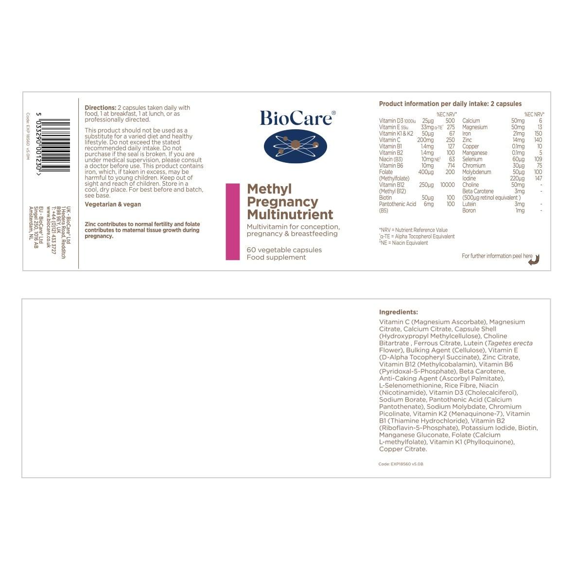 Метилиран мултинутриент за Бременни / BioCare Methyl Pregnancy Multinutrient 60 Vcaps - Feel You