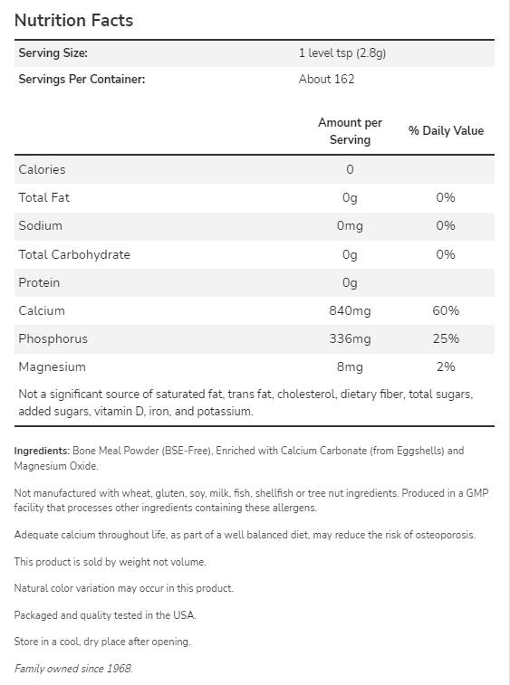 Bone Meal Powder | Excellent Calcium Source - 454 грама - Feel You