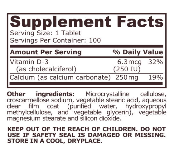 CALCIUM WITH VITAMIN D - 100 tablets - Feel You