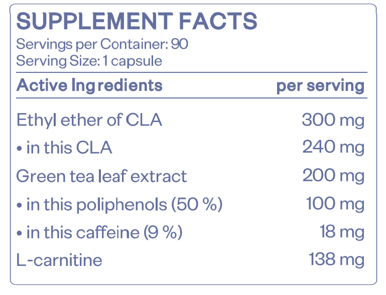 CLA, GREEN TEA, L-CARNITINE - 90 capsules - Feel You