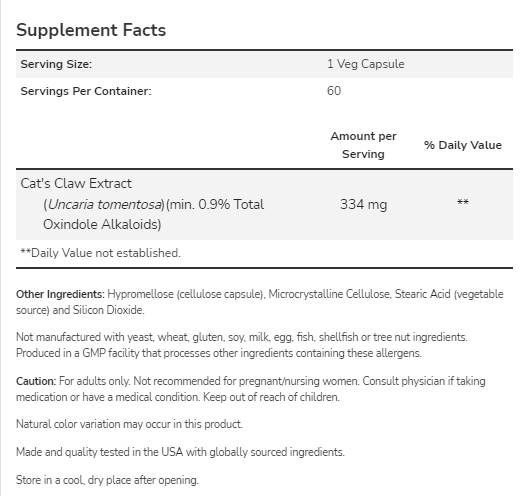 Cat's Claw Extract - 60 капсули - Feel You