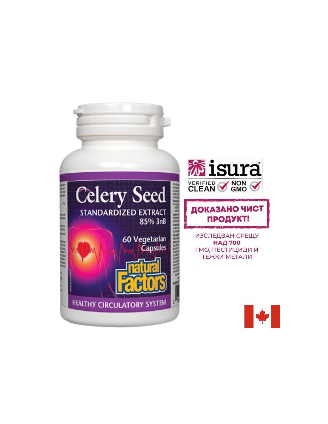 Подагра и високо кръвно налягане - Целина (семена) – Celery Seed 75 mg, 60 капсули Natural Factors - Feel You