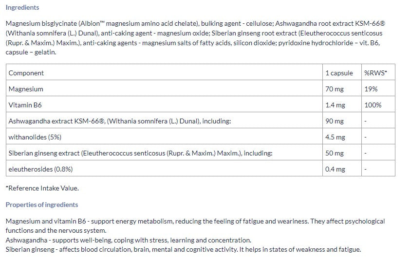 Chela-Mag B6 Ashwagandha + Ginseng / 30 Caps - Feel You