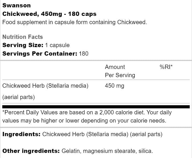 Chickweed 450 mg 180 капсули - Feel You