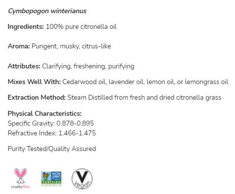 Citronella Oil | 100% Pure Cymbopogon Winterianus - 30 мл - Feel You