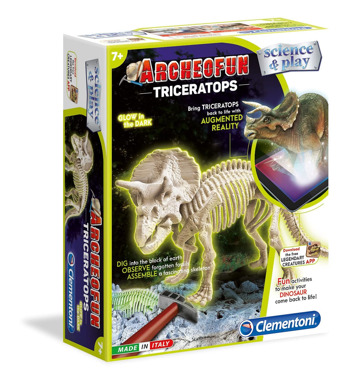 Clementoni, Science & Play, Archeofun Triceratops Glow in The Dark, Puzzle, 61723, Unisex, 7+ years - Feel You
