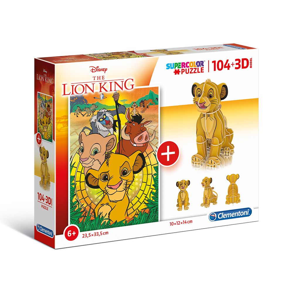 Clementoni, SuperColor, Lion King 3D, Puzzle, Unisex, 6+ years, 104 pcs - Feel You