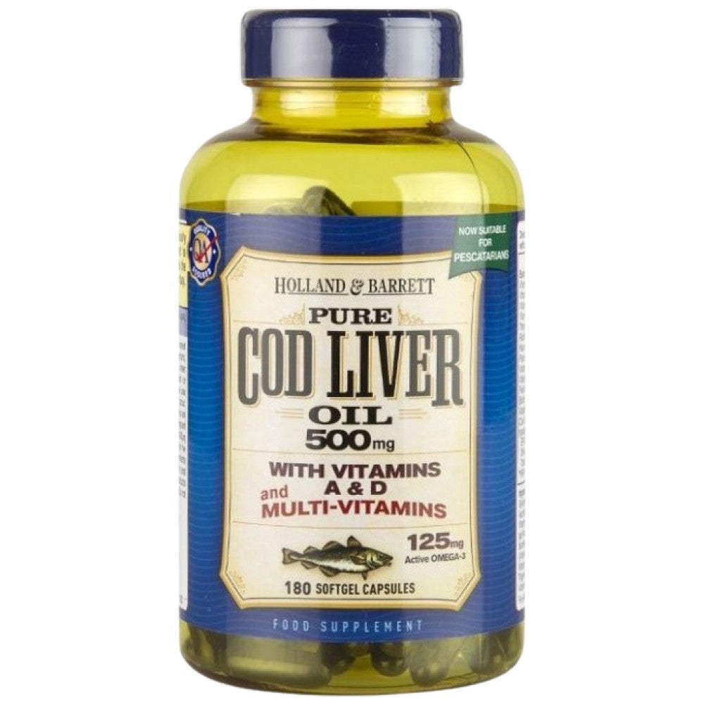 Cod Liver Oil 500 mg | With Multi Vitamins - 180 Гел капсули - Feel You