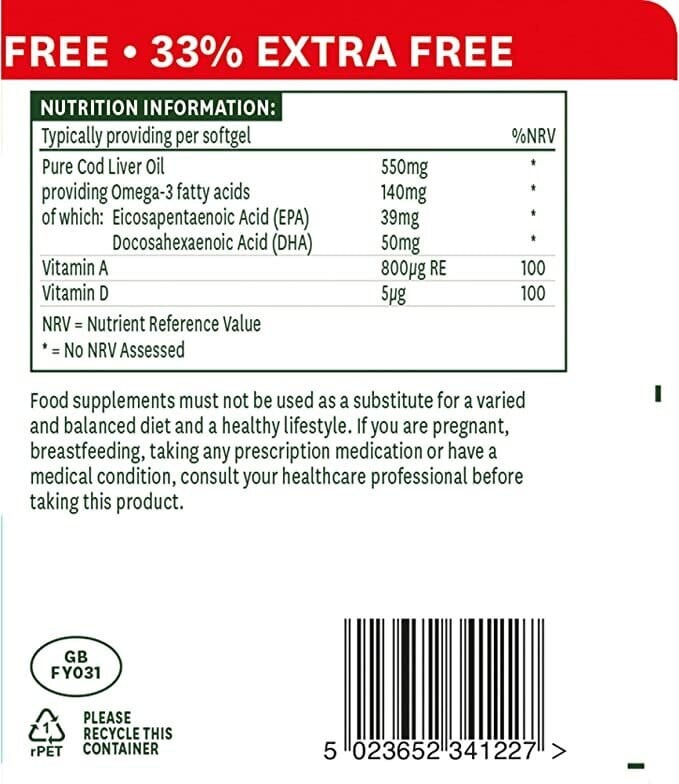 Масло от черен дроб на треска (Cod Liver Oil) 550мг 120 меки капсули - Feel You
