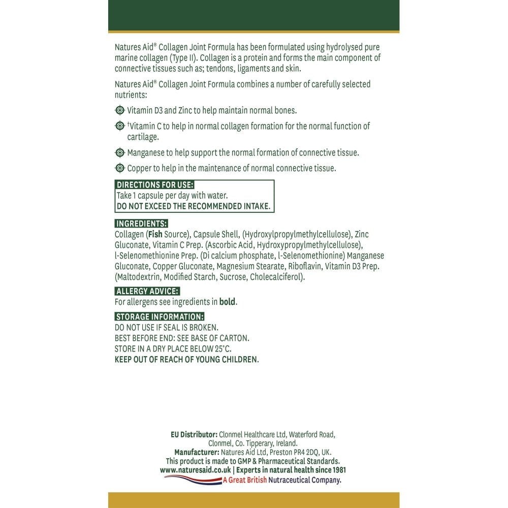 Колаген формула за стави (Collagen Joint Formula) 60 капсули, Natures Aid - Feel You