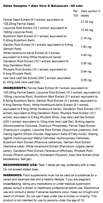 Colon Complex + Aloe Vera & Botanicals - 60 Таблетки - Feel You