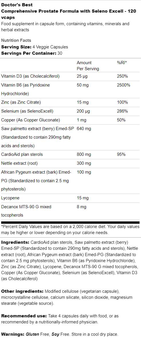 Comprehensive Prostate Formula | With Seleno Excell - 120 капсули - Feel You
