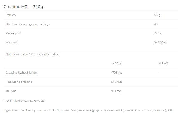 Creatine HCL Powder - 240 грама - Feel You