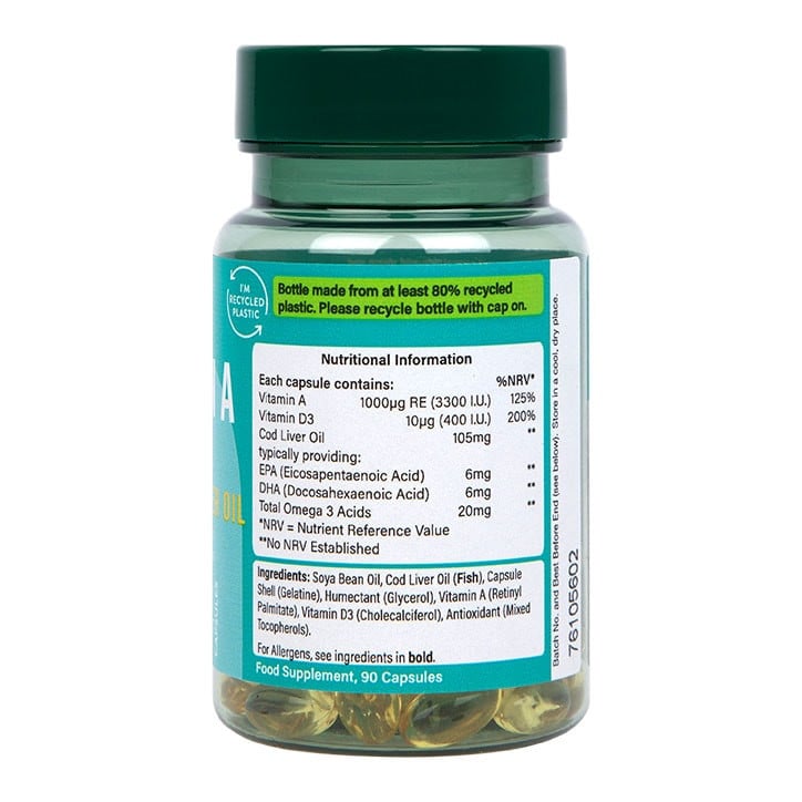 Витамин А и D с рибено масло (Vitamin A + Vit D & Cod Liver Oil) 3300 I.U. 90 капсули, H&B - Feel You