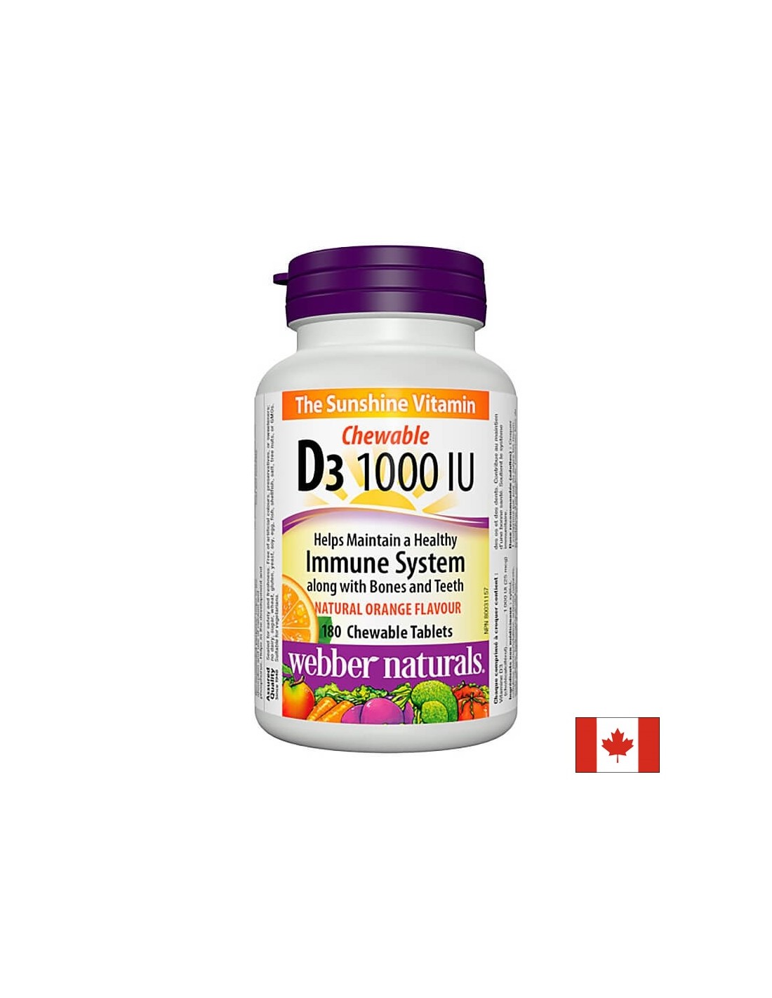 Здрави кости и зъби - Витамин D3 1000 IU, 180 дъвчащи таблетки Webber Naturals - Feel You