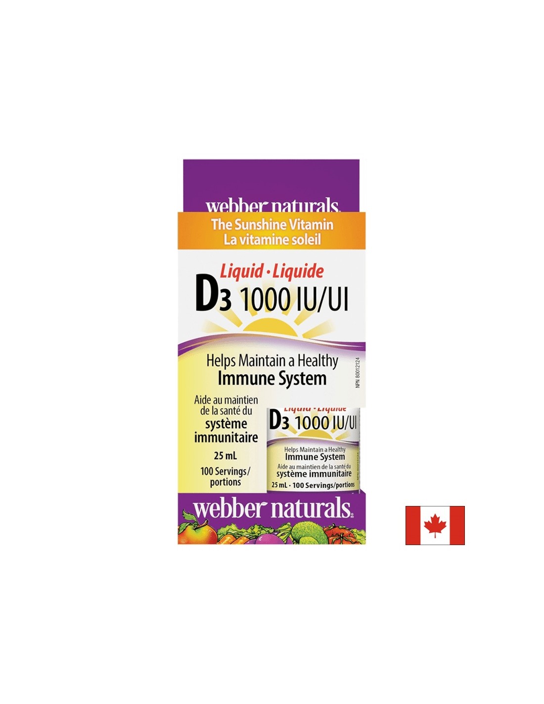 Витамин D3 /течен/ 1000 IU x 25 ml, 100 дози Webber Naturals - Feel You
