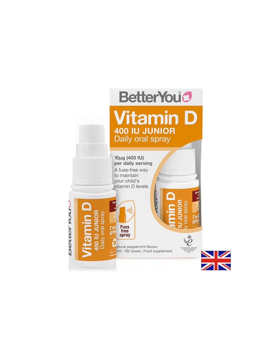 Витамин D3 за деца – Оптимален растеж и силни кости, 400 IU, 100 впръсквания, спрей 15 ml - Feel You