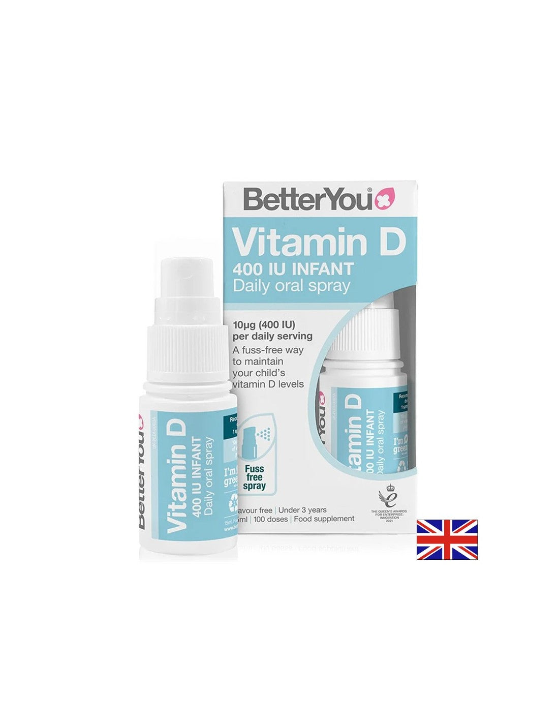 Витамин D3 за бебета и деца – Нормален растеж и здрави кости, 400 IU, 100 впръсквания, спрей 15 ml - Feel You