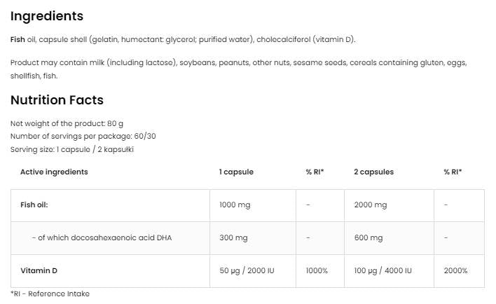 DHA + Vitamin D3 | 300 mg DHA from Fish Oil 60 Гел капсули - Feel You