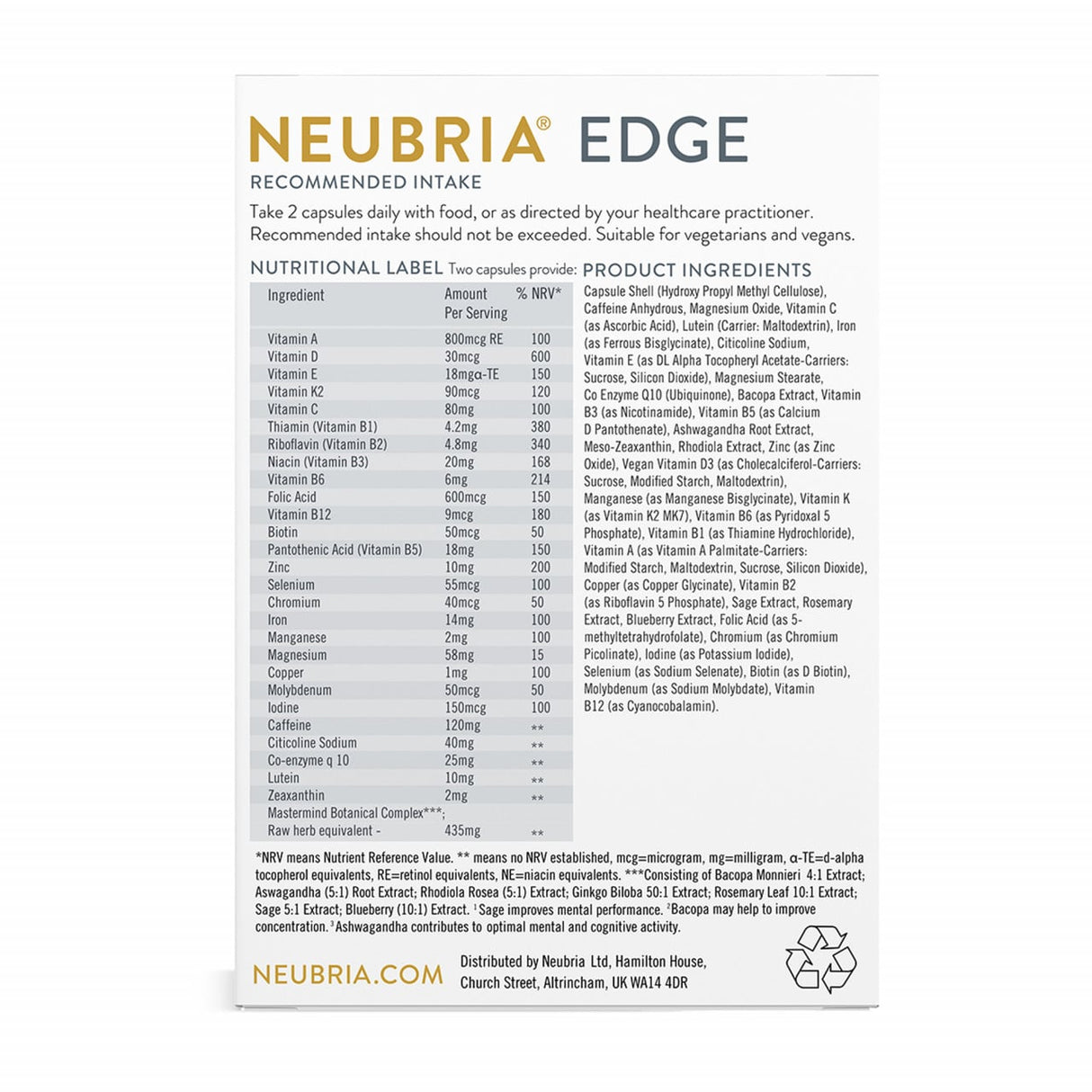 Едж Комплекс за Концентрация Edge Focus 60 капсули, Neubria - Feel You