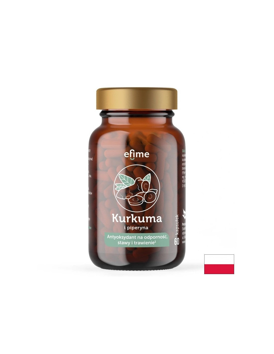 В подкрепа на ставите и доброто храносмилане - Куркума + Черен пипер Efime, 60 капсули - Feel You