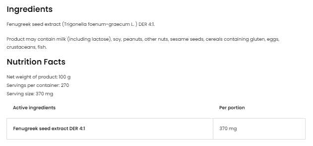 Fenugreek Extract / Powder 100 грама - Feel You