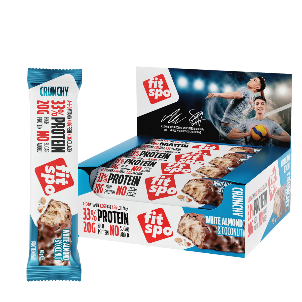 Crunchy Protein Bar Кокос и Бъдем 33% Протеин /12 x 60 г/