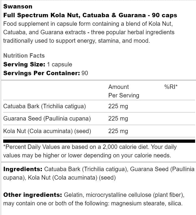 Full Spectrum Kola Nut, Catuaba and Guarana 90 капсули - Feel You