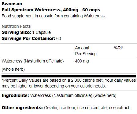 Full Spectrum Watercress 400 mg 60 капсули - Feel You