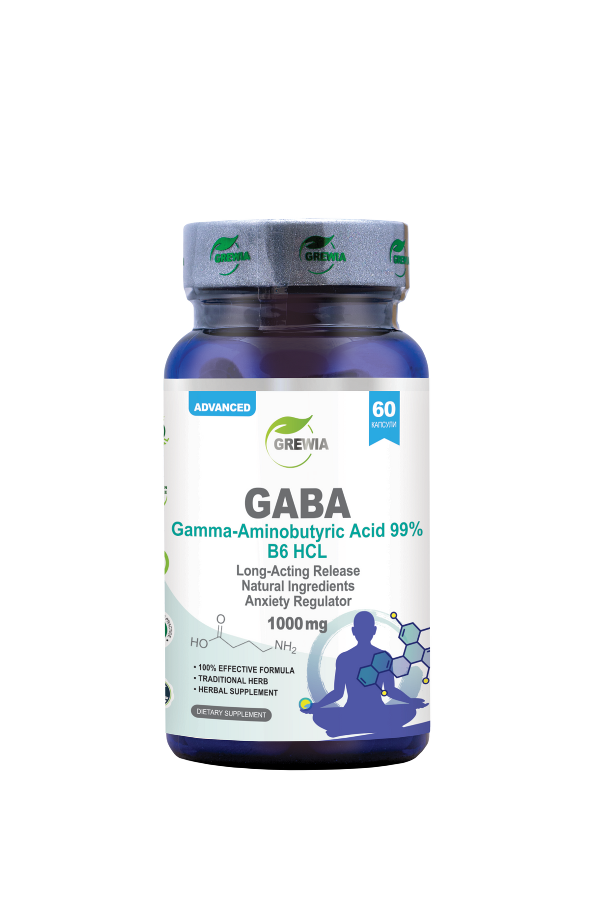 GABA Gamma-Aminobutyric Acid 99 Percent B6 HCl Long-Acting Release – 1000 mg, 60 Caps. - Feel You