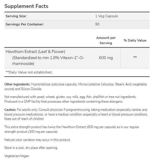 Hawthorn Extract 600 mg | Extra Strength - 90 капсули - Feel You