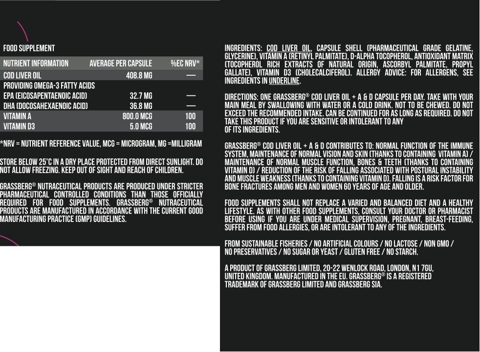 GRASSBERG Cod Liver Oil + A+D 60 Softgels - Feel You