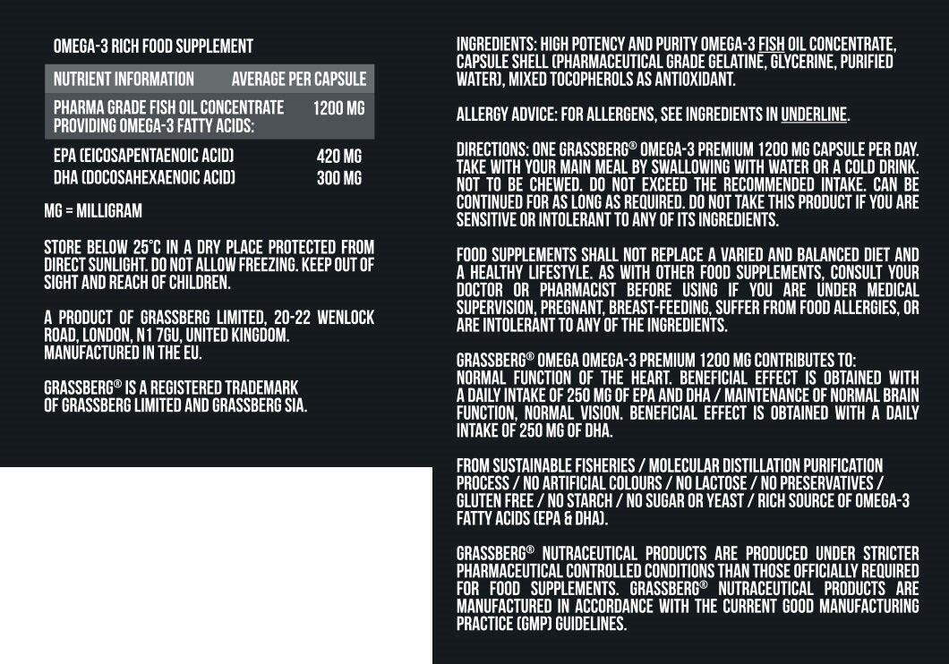 GRASSBERG Omega-3 Premium 1200 mg 90 Softgels - Feel You