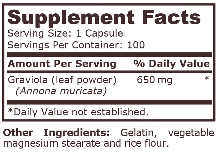 GRAVIOLA 650 mg - 100 Capsules - Feel You