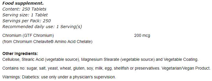 GTF Chromium 200 mcg - 250 Таблетки - Feel You