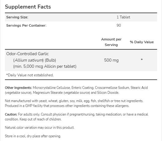 Garlic 5000 | Odor Controlled - 90 Таблетки - Feel You