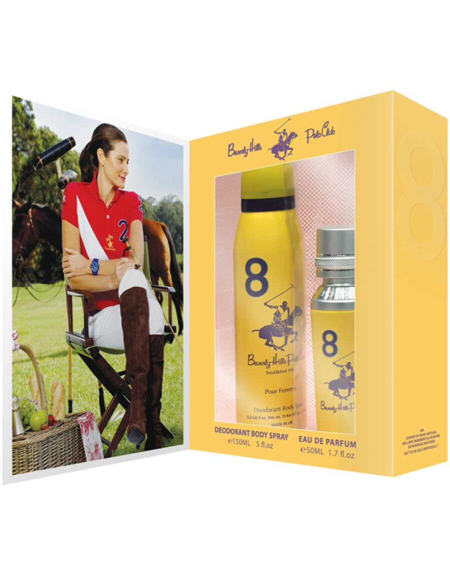Gift Set Beverly Hills Polo Club: 1982 - Sport 8, Eau De Parfum, For Women, 50 ml + 1982 - Sport 8, Anti-Perspirant, Deodorant Roll-On, For Men, 50 ml - Feel You