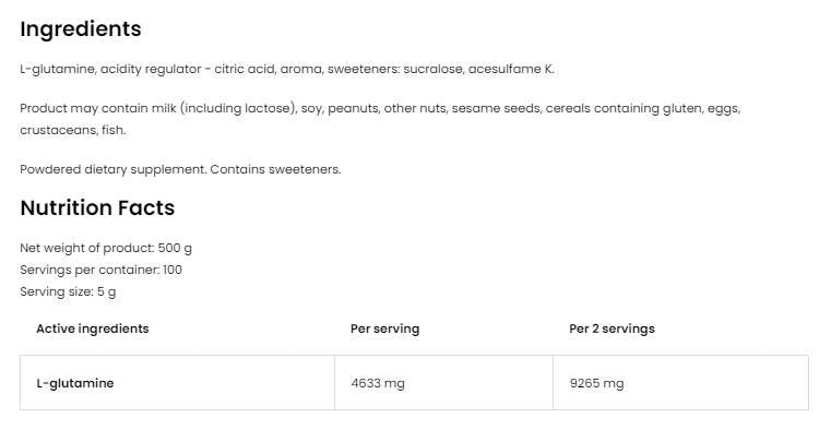 Glutamine Powder - 500 грама - Feel You