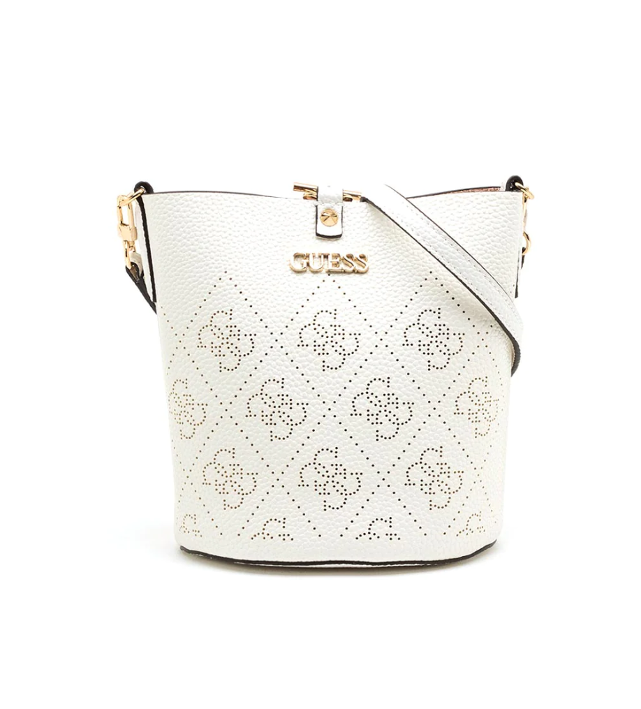 Guess, Amara, Polyester, Textile Handbag, 4g Logo Bucket, White, HWSG8493010, 21 x 21 x 11 cm - Feel You