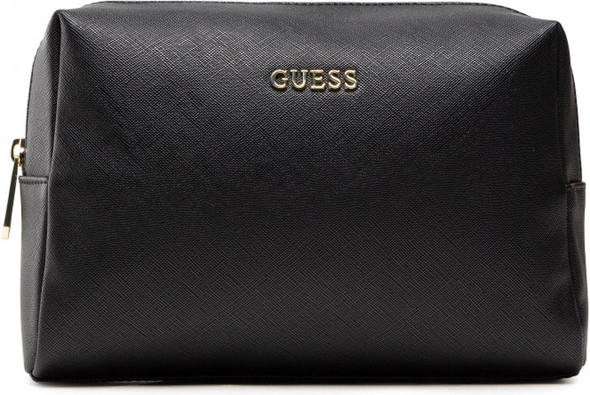 Guess, Saffiano Vanilla, Synthetic Leather, Textile Bag, Toiletry, Black, For Women, 23 x 17 x 8 cm - Feel You
