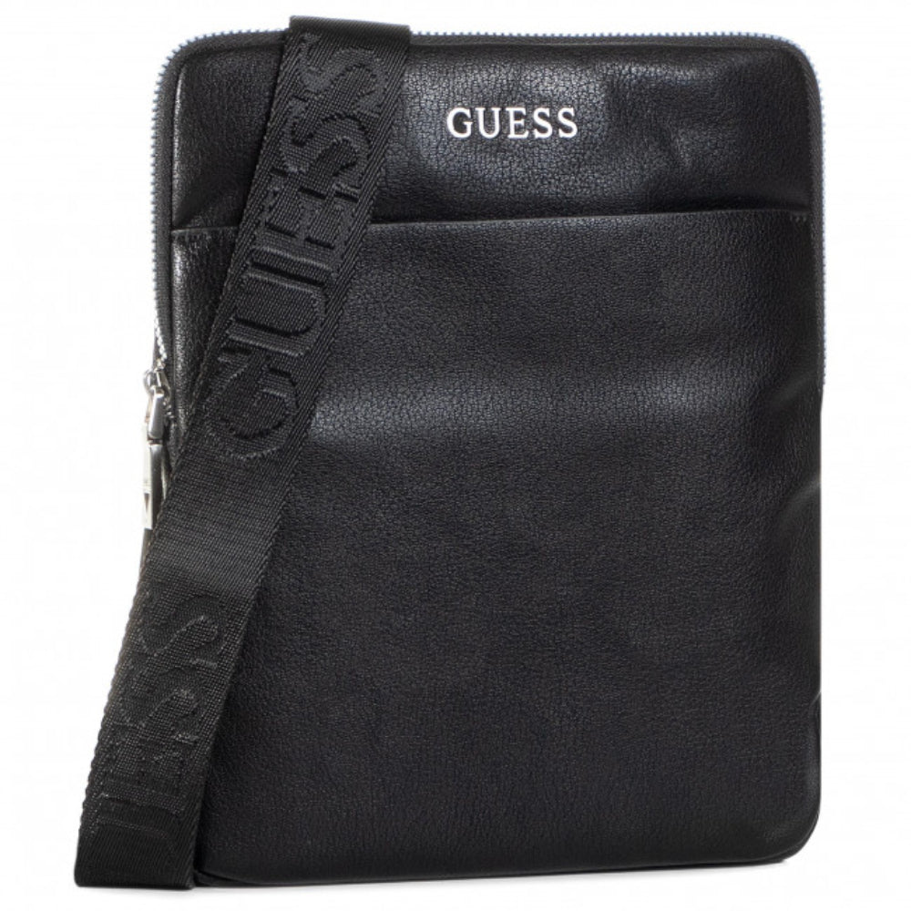Guess, Scala, Flat Top Zip, Textile Crossbody Bag, Black, For Men - Feel You
