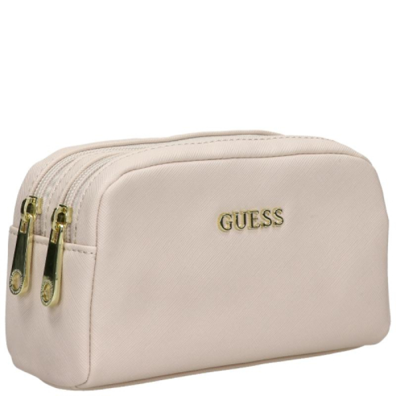 Guess, Vanille, Synthetic Leather, Textile Bag, Toiletry, Beige, For Women, 23 x 17 x 8 cm - Feel You