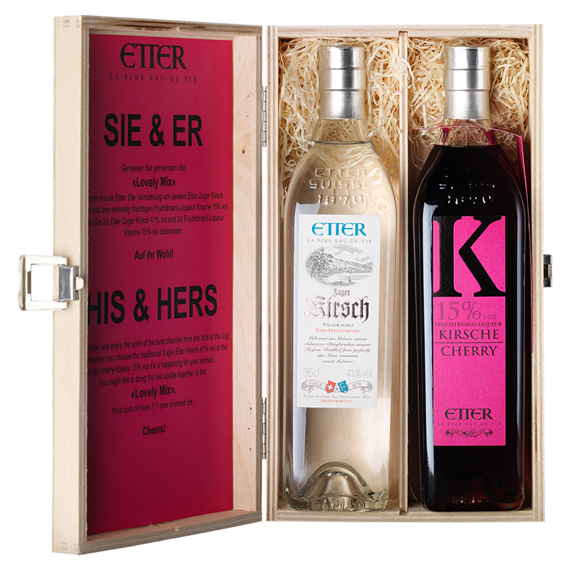 His & Hers Set Etter: Zuger Kirsch, Liqueur, 41.2%, 350 ml + Kirsch, Liqueur, 15%, 350 ml - Feel You