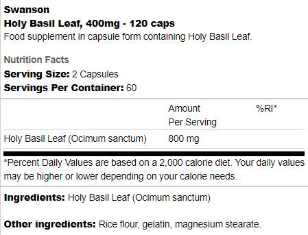 Holy Basil Leaf 400 mg 120 капсули - Feel You